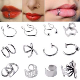 1PC Steel Clip On Earrings Ear Helix Cartilage Conch Cuff Adjustable Size Nose Hoop Non Pierce Lip Ring Fake Jewellery 240523