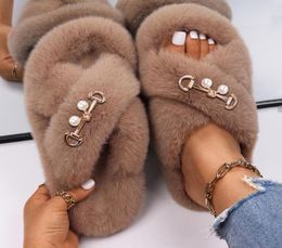 Slippers Women Outdoor Pearl Decor Bedroom Sandals Slides Platform y Luxury Designer Winter Warm Shoes 2022Slippers6428738