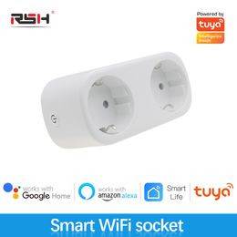 Wifi Smart Dual Socket Switch Plug Dual Socket Eu Adapter Tuya Smart Life Remote Control Monitoring Power Outlets Alexas