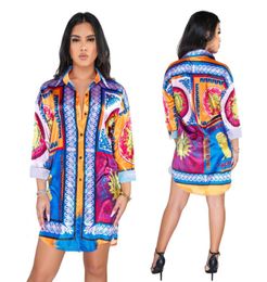 HISIMPLE 2019 Loose African Women New Vintage Print Turn Down Neck Long Sleeve Mini Dress Shirt Casual Dresses Vestidos Casual Out8369583