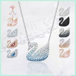 High Quality Swan Necklace Classic Gradient Crystal Pendant Necklace Collar Chain Womens Gift