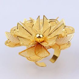 Anelli in oro Dubai Gold Nigerian Big Flowerery Wedding Indian Etiope Luxury Finger Jewelry for Women 2023 Regalo per feste