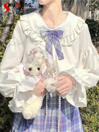 Women's Blouses Japanese Style Sweet Woman Doll Collar White Shirt 2024 Spring JK Uniform Versatile Long Sleeve Blouse Student Female