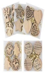 12pcsset Hollow Christmas Ornaments Wooden Snowflakes Pendants Hanging DIY Craft Unfinished wood Cutout Christmas Tree Decoration6726492