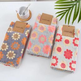 Towel Square Soft Absorbent Hand Towels Coral Velvet Small Household Printed Floral Bathroom Kitchen Rag Table Dishcloth