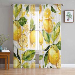 Curtain Lemon Leaves Watercolour Sheer Curtains For Living Room Decoration Window Kitchen Tulle Voile Organza