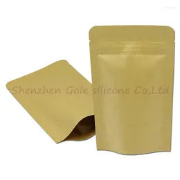 Storage Bags 500pcs/lot Brown Kraft Paper Stand Up Aluminum Foil Packing Package Bag For Food Coffee Zipper