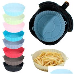 Baking Moulds New Reusable Air Fryer Sile Pot Oven Tray For Pizza Airfryer Basket Fried Chicken Grill Pan Mat Kitchen Drop Delivery Ho Dhhwp