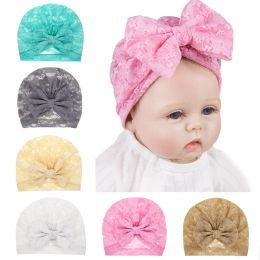Baby bowknot turban hatt nyfödda spetsar mössa mössor barn