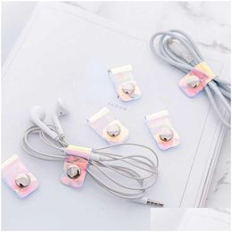 Storage Holders Racks New 5Pcs Pvc Laser Winder Desk Organiser Line Buckles Portable Earphone Data Buckle Drop Delivery Home Garden Ho Otrio