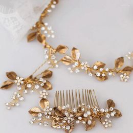 Hair Clips Bridal Vine Wedding Headband Tiara Antique Gold Colour Leaf Women Headpiece Handmade Accessories