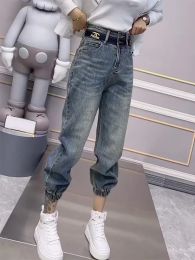 Y2K Jeans de tamanho grande Modelo fino feminino 2023 NOVOS PEDOS HAREN HAREN