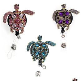 Key Rings Wholesale High Quality Rhinestone Nurse Beautif Turtle Animal Card Retractable Badge Reel Id Holder For Decoration Drop De Dhw0L