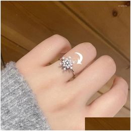 Cluster Rings Spinning Snowflake Charm Anxiety For Women Luxury Crystal Spinner Fidget Ring Christmas Rotating Anti Jewellery Drop Deli Dhxun