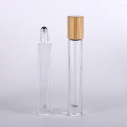 Storage Bottles 50Pcs/lot 10ml Transparent Round Glass Eye Essential Oil Roll On Vials Metal Roller Ball Perfume Square Bottle