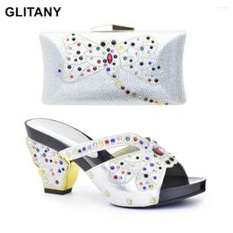 Dress Shoes Latest Silver Color Nigerian And Matching Bags Set Decorated With Rhinestone Sales In Women Bag Sets