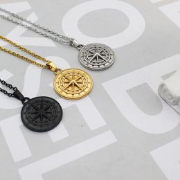 Designer necklace Compass Necklaces,Vintage Viking North Star Anchor Medal, Gold Colour Mens 14k Yellow Gold Pendant for Male Dad Boyfriend Gift