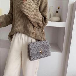 Bag 2024 Plaid Square Winter Quality Soft Plush Women's Designer Handbag Lock Chain Shoulder Messenger Bags
