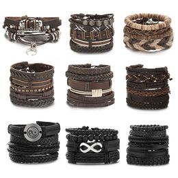 Hot Sale Men Feather Leather Bracelet Set Punk Hip-Hop Multi-layer Handmade Braided Bracelets Adjustable Jewelry Accessories