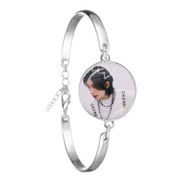 1 Pcs Kpop Stray Kids Member 18mm Glass Dome Bracelet Silver Colour Bangle For Women Men Jewellery Accessories