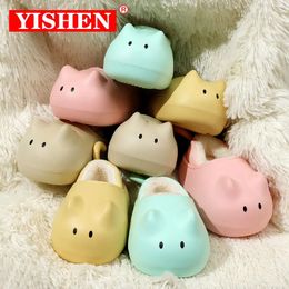 YISHEN Kids Slippers Waterproof Home Indoor Cotton Shoes Cute Cartoon Cat Slippers For Boys Girls Winter Plush Warm Slides Flats 240507