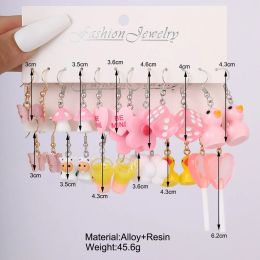 12Pairs Set Of Children's Earrings New Butterfly Baiyun Candy Duck Cow Mushroom Women Earrings Pendant