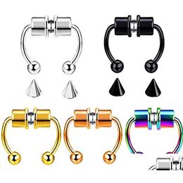 Nose Rings Studs Magnetic Fake Piercing Ring Alloy Hoop Septum For Men Women Jewellery Gifts Drop Delivery Body Otqbw