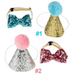 Dog Apparel Cute Pet Birthday Caps With Bowknot Costume Sequin Headwear Cap Hat Christmas Brithday Party Pets Accessories Decoration