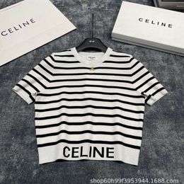 Women's Knits & Tees Niche Design Striped Letter Knit Short Sleeved Top