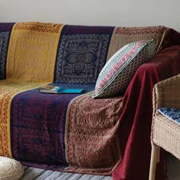 Blankets Mediterranean American Chenille Sofa Cushion Colourful Bohemian Plaids Large Cobertor Blanket With Tassel 240523