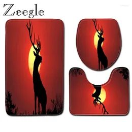 Bath Mats Zeegle Elk Pattern Rug Non Slip Mat Washable And Absorbent Soft Shower Toilet Carpet 3 Pcs Small Rugs