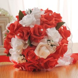 Elegant Bride Hands Holding Bouquet Romantic Rose Flower Pearl Crystal Wedding Bridal/Bridesmaid Bouquet Satin Flower