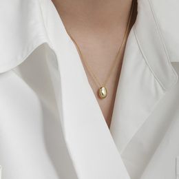 Fashion Designer Pendant Necklaces for Women Female Korean INS Genuine 925 Sterling Silver Geometric Elliptical Glossy Egg Shaped Chain Neck Jewellery YMN169
