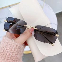 Sunglasses Rimless For Women Small Square Frame Retro Glasses Fashionable And Elegant Trend UV400 Ultraviolet Protection Eyewear