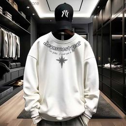 Men's Hoodies Sweatshirts Autumn Mens Cotton Sweatshirt Korean Retro Print Long Sleeve Top High Quality White T Shirt O-neck Tee Shirt Men Clothing 2024 Q240525