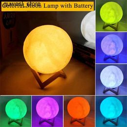 Night Lights LED night light with bracket 3D printed moon light 8CM/12CM battery powered 7-color Colour changing childrens moon light home decoration S2452410