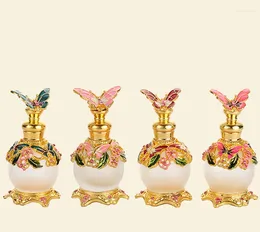 Storage Bottles 20Pcs Wholesale 15ml Perfume Bottle Essential Oil Essence Butterfly Lid Glass Frosted Vintage Alloy Bedroom Decoration