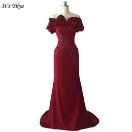 Party Dresses It's Yiiya Evening Dress Wine Red Mermaid Boat Neck Appliques Floor-Length Plus Size Zipper Back Woman Formal Gown A2448