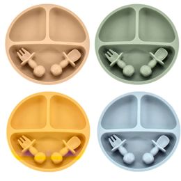 9Colors Baby Plate Set Food Grade Silicone BPA-Free Tableware Feeding Bowls Kids Learning Dishes Tray Dropshiping L2405