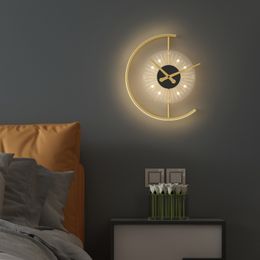 Nordic LED Wall Lamps Quiet Art Clock Design Wall Sconce Creative Aisle Bedroom Living Room Background Wall Decor Wall Light