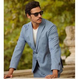 Men's Suits Suit For Men Blue 2-Piece Elegant Casual Single Breasted Blazer Terno Leisure Notched Lapel Jacket Pants Slim Fit Trip Sumemr