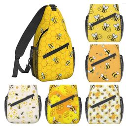 Backpack Cute Cartoon Bee Honeycomb Sling Chest Bag Crossbody Shoulder Gym Cycling Travel Hiking Daypack For Men Women
