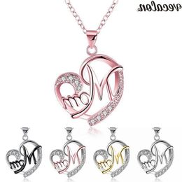 Vecalon Mom Heart Shape Pendants with necklace for Women Mother&#039;s Day Gift Wholesale Jewelry 5 colors Silver/Black/Rose Gold Mosth