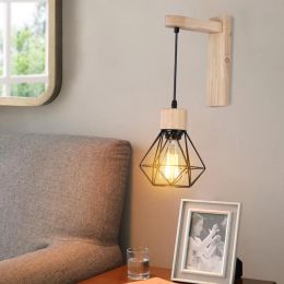 Modern LED Wall Lights Nordic Wood Wall Lamps Sconce E27 Retro Bedside Vintage Indoor Lighting Fixture Living Room Home Decor