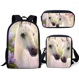 Backpack Harajuku Funny Horses 3pcs/Set 3D Print School Student Bookbag Travel Laptop Daypack Shoulder Bag Pencil Case