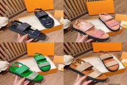 Italia Designer WOMENS039S Paseo Flat Comfort Sandals Pulf in pelle di tendenza Summery Mono Gram Denim Signatura grafica Gold5388733