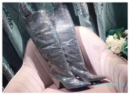 Ограниченная серия редкая французская роскошная обувь миланская подиумное бриллиантовое горно -хлистое сапог блеск диско Niki 105 Crystal Slounce Boot2566746
