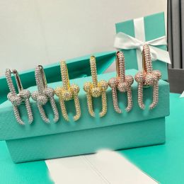 Crystal Bow Branch Ear Clip Stud Earrings Luxury Brand Designer Earrings for Elegant Women Girl T 925S Gold Silver Plated Charm Drop Dangle Earrings Designer Jewellery