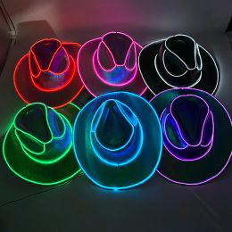 LED Western Style Cowgirl Hat Retro Style LED Light Brim Jazz Top Hat Birthday Nightclub Felt Cowboy Cap Cosplay Decor