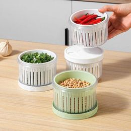 Storage Bottles Plastic Round Drain Box Dustproof Double Layer Scallion Crisper Reusable Fresh-Keeping Onion Ginger Garlic